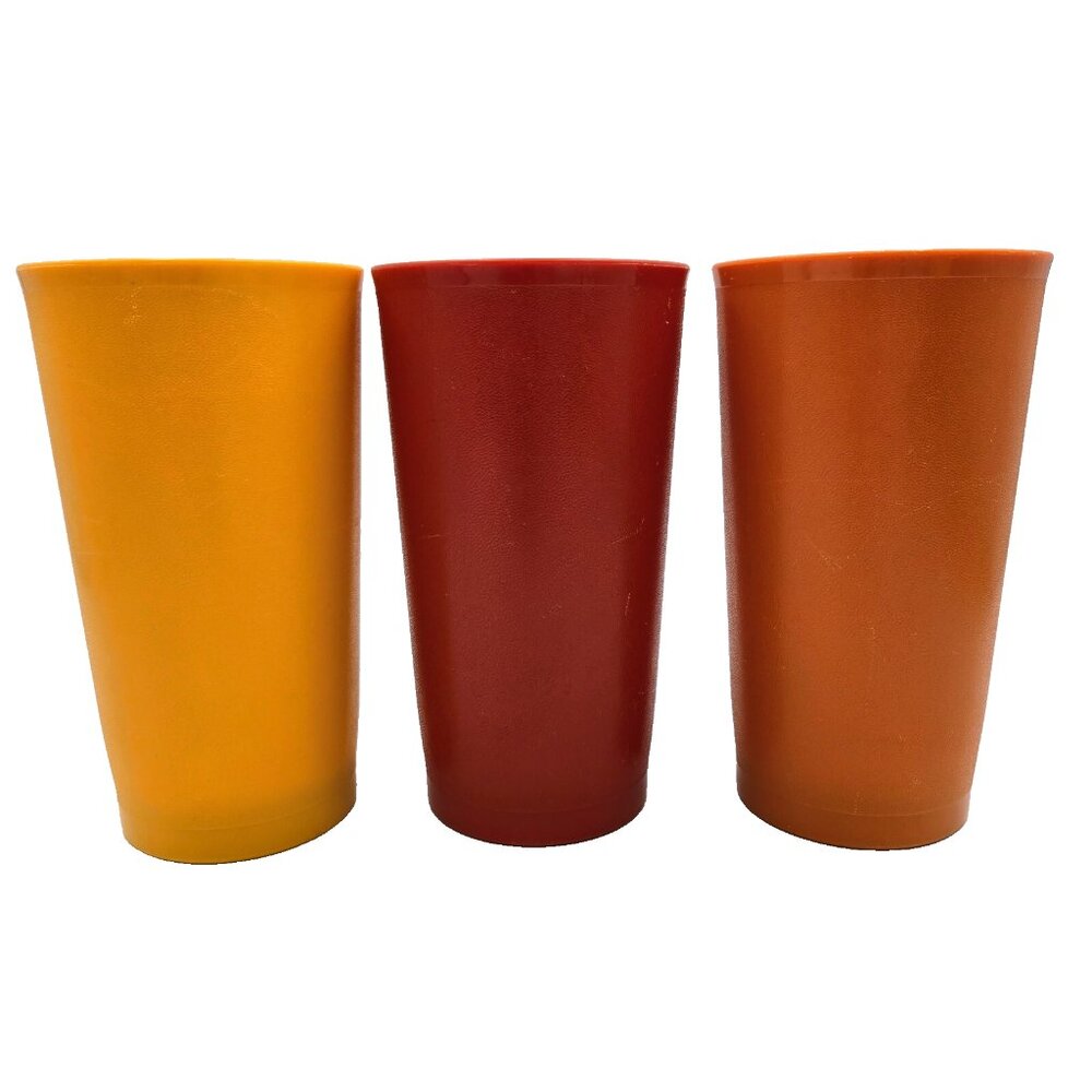 Vintage Tupperware Stackable Tumbler Cups Harvest Colors Lot Of 3 Read